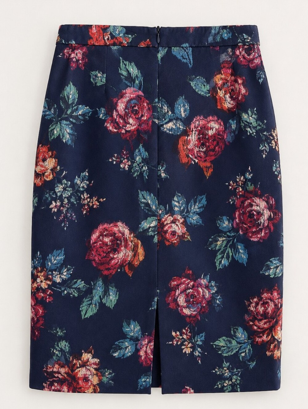 Merona Navy Blue Floral Pencil Skirt Size 12 Knee Length Back Slit - Picture 3 of 12